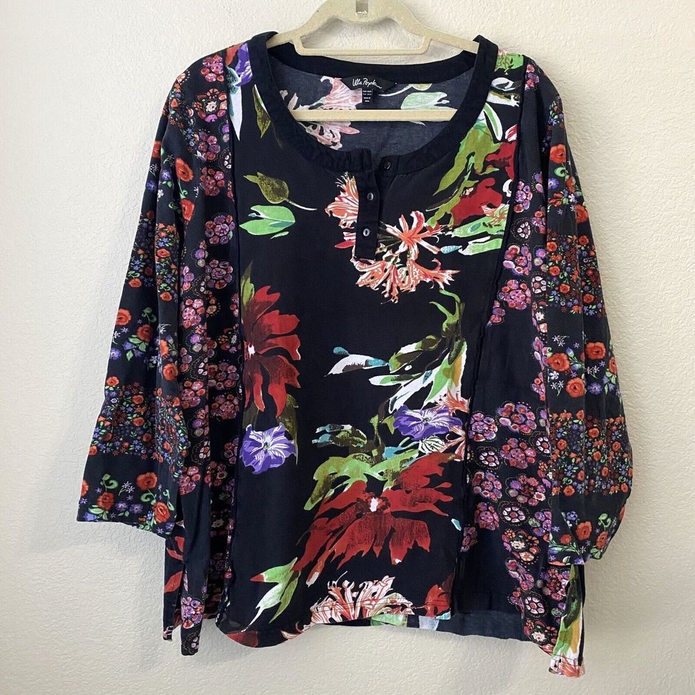 Ulla Popken Blouse Top Size 20/22 Floral Popover Cotton